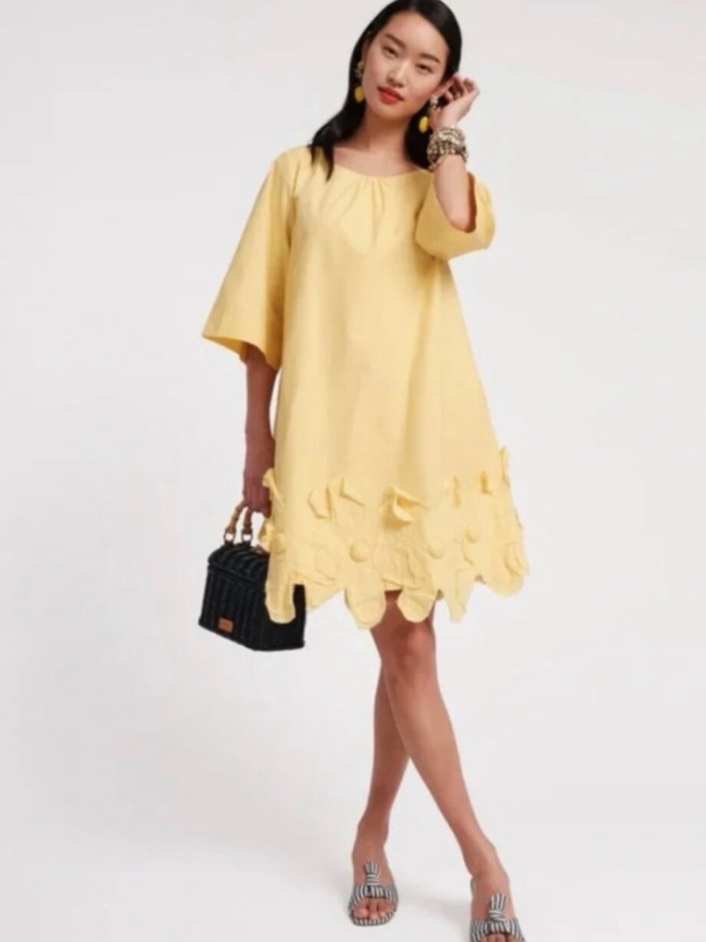 Frances Valentine Zennia Yello Scalloped Hem Shift Dress